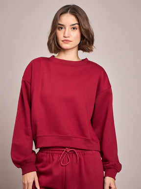 Maroon Premium Fleece Oversized Sweatshirt With Track Pant-SASSAFRAS