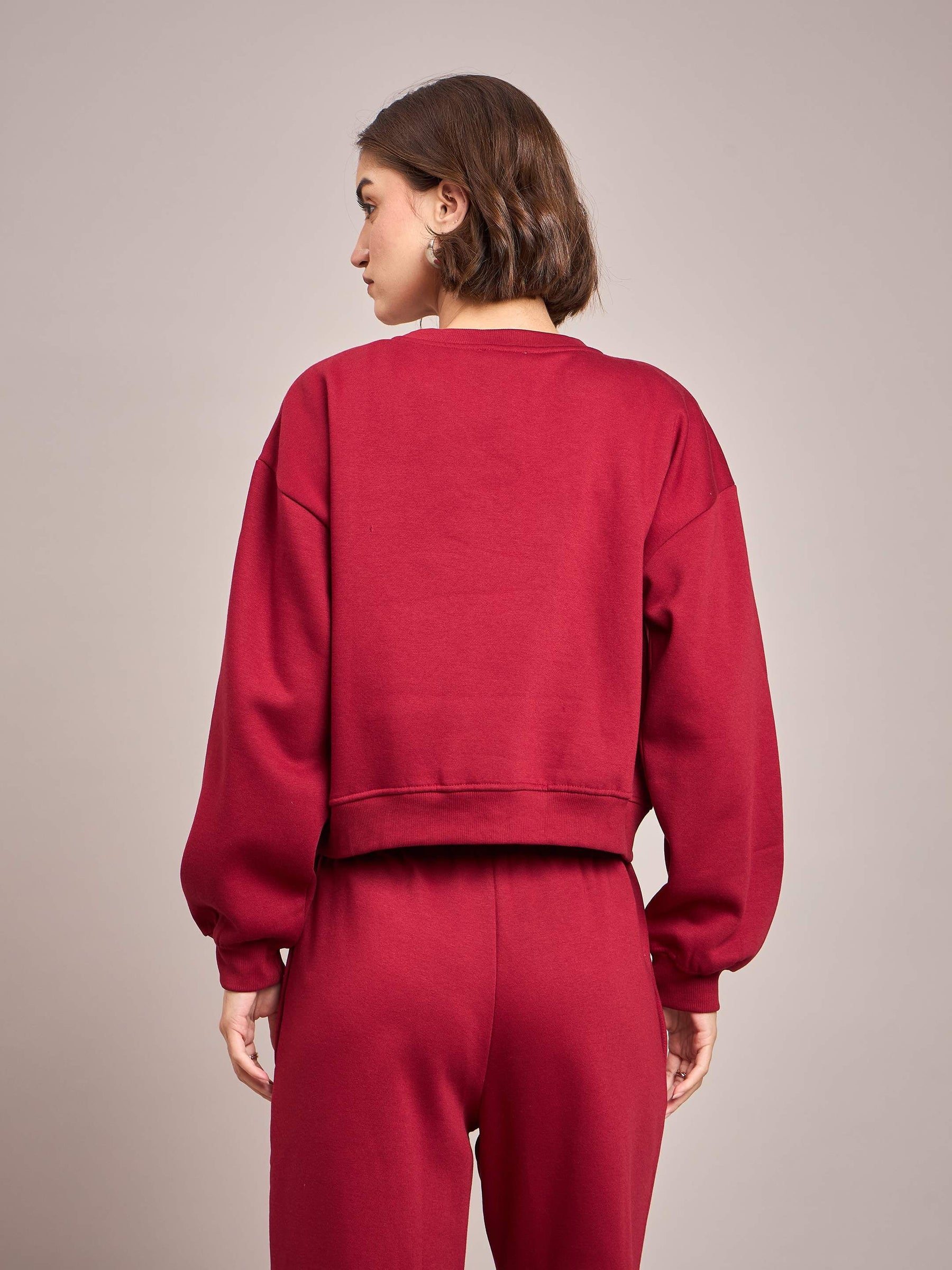 Maroon Premium Fleece Oversized Sweatshirt With Track Pant-SASSAFRAS