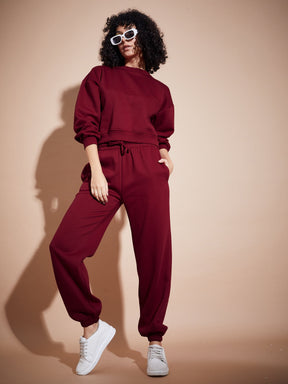 Maroon Premium Fleece Oversized Sweatshirt With Joggers-SASSAFRAS