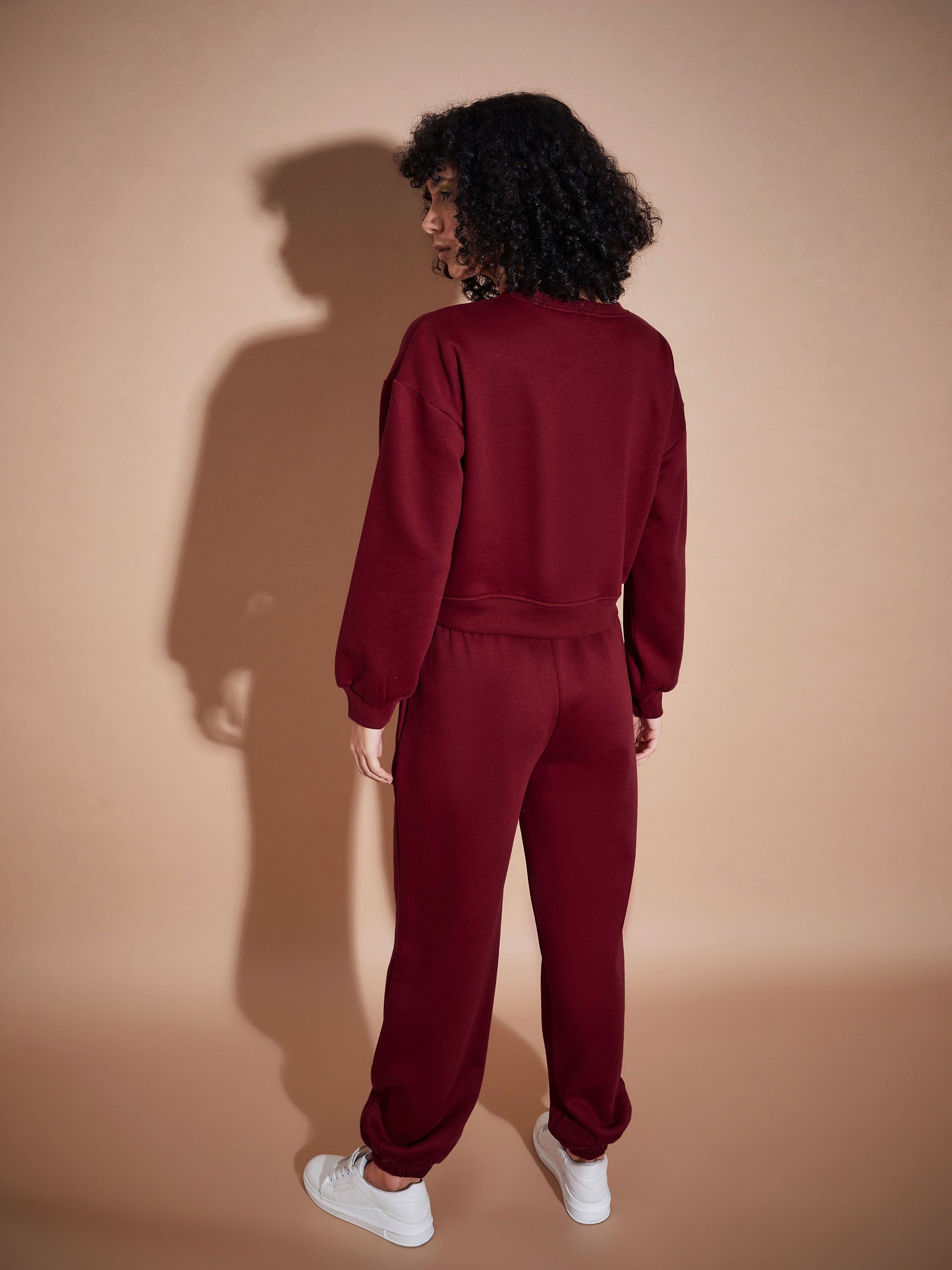 Maroon Premium Fleece Oversized Sweatshirt With Joggers-SASSAFRAS