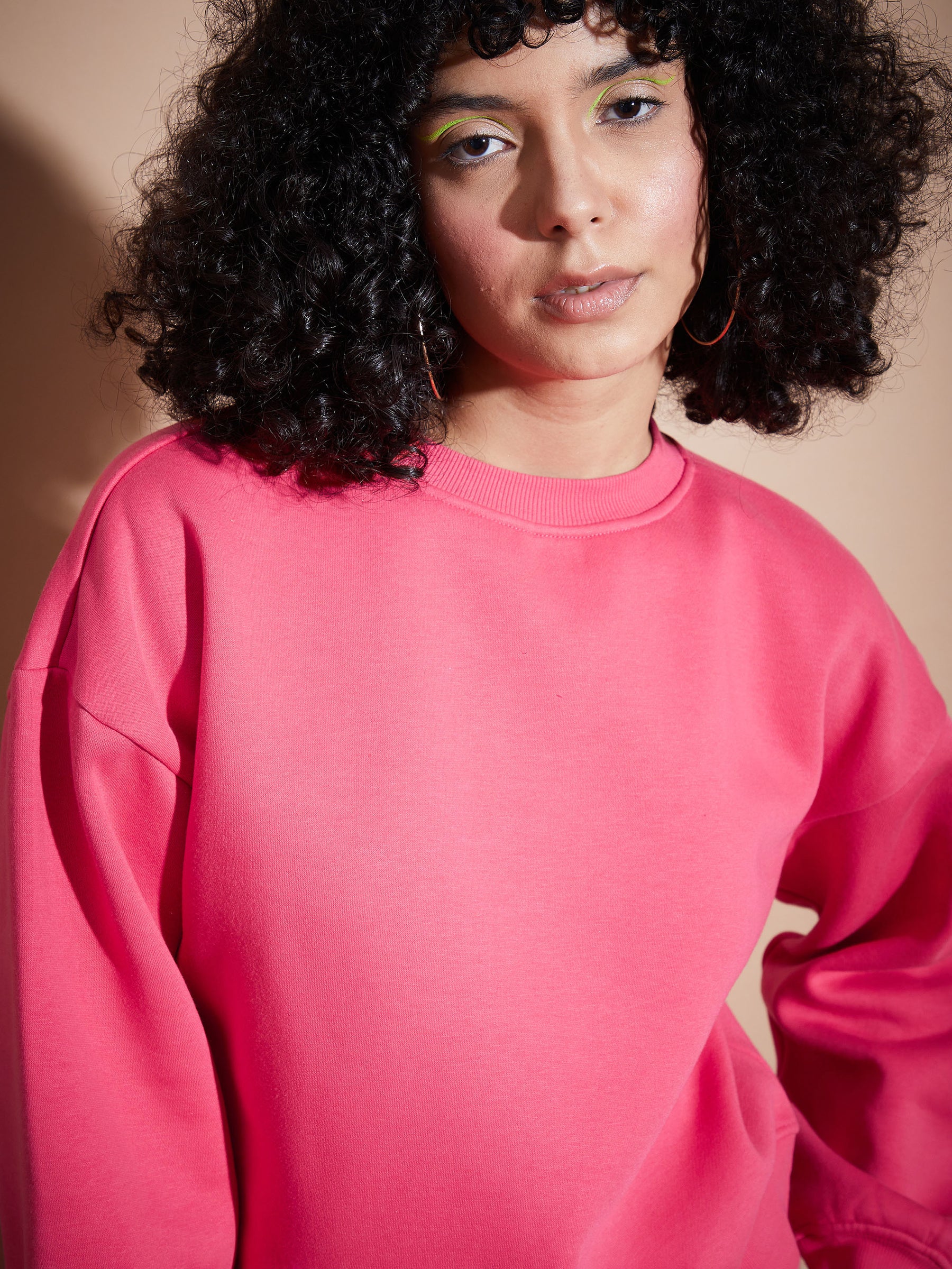 Women Pink Premium Fleece Oversized Sweatshirt