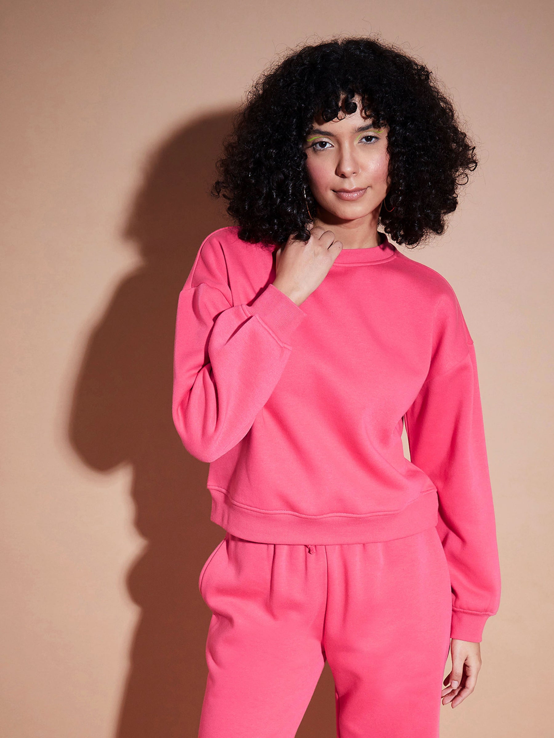 Women Pink Premium Fleece Oversized Sweatshirt