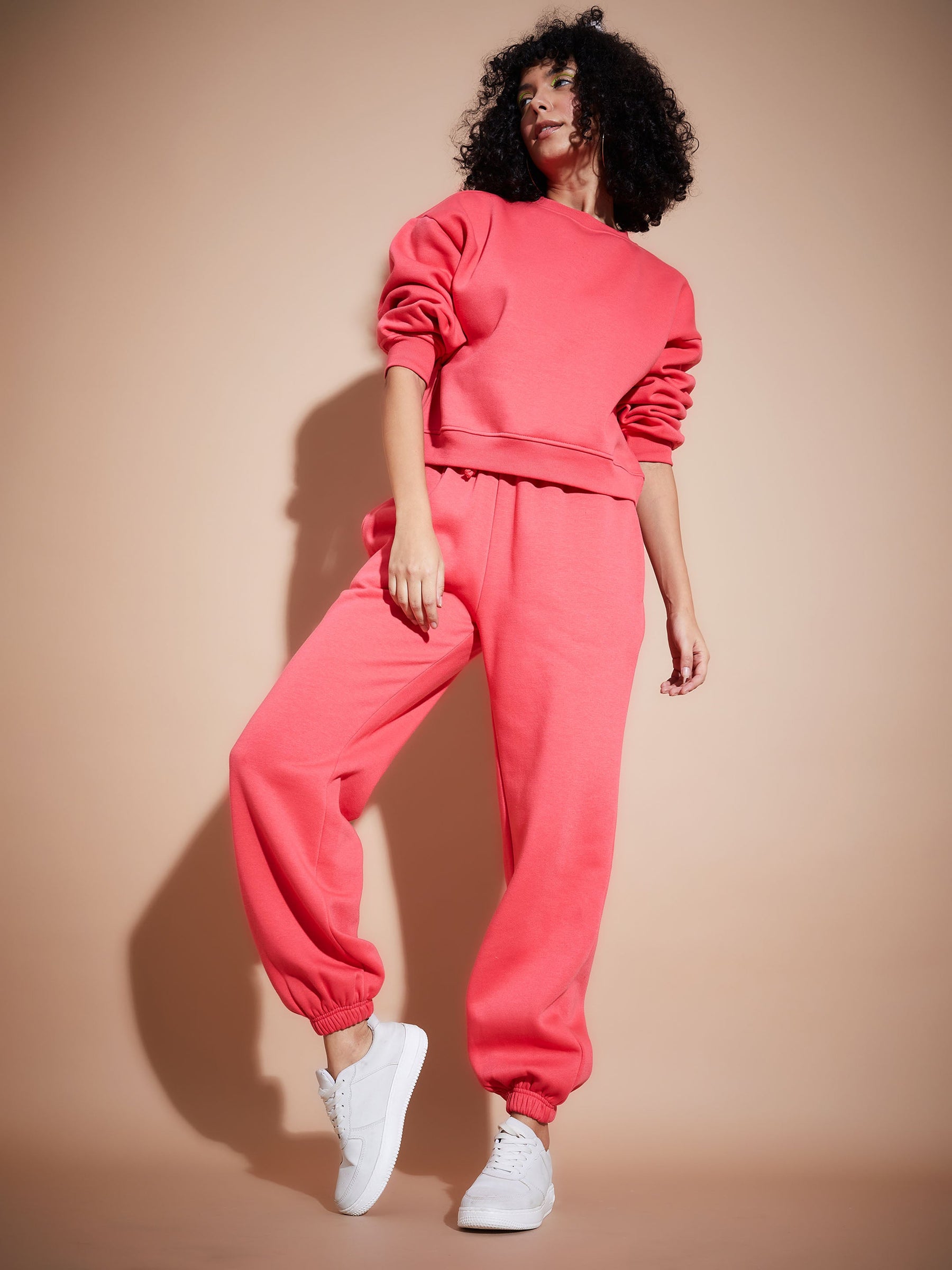 Pink Premium Fleece Oversized Sweatshirt With Joggers-SASSAFRAS