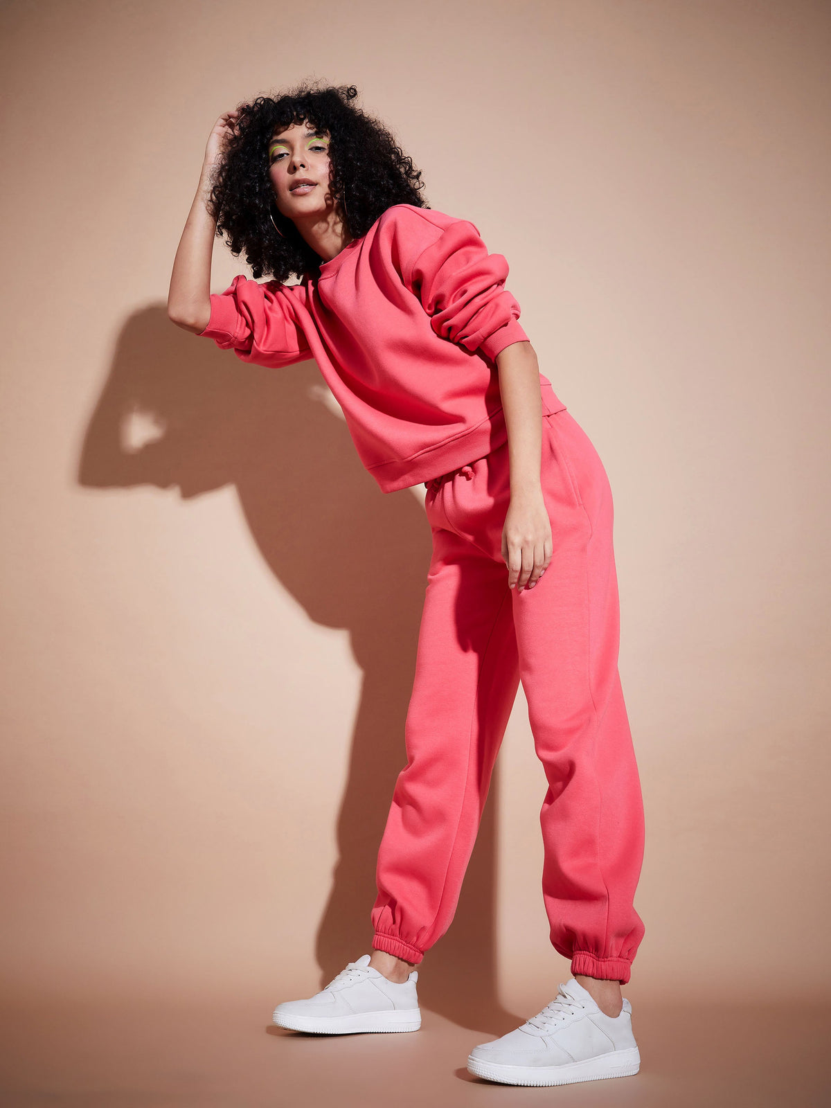 Pink Premium Fleece Oversized Sweatshirt With Joggers-SASSAFRAS