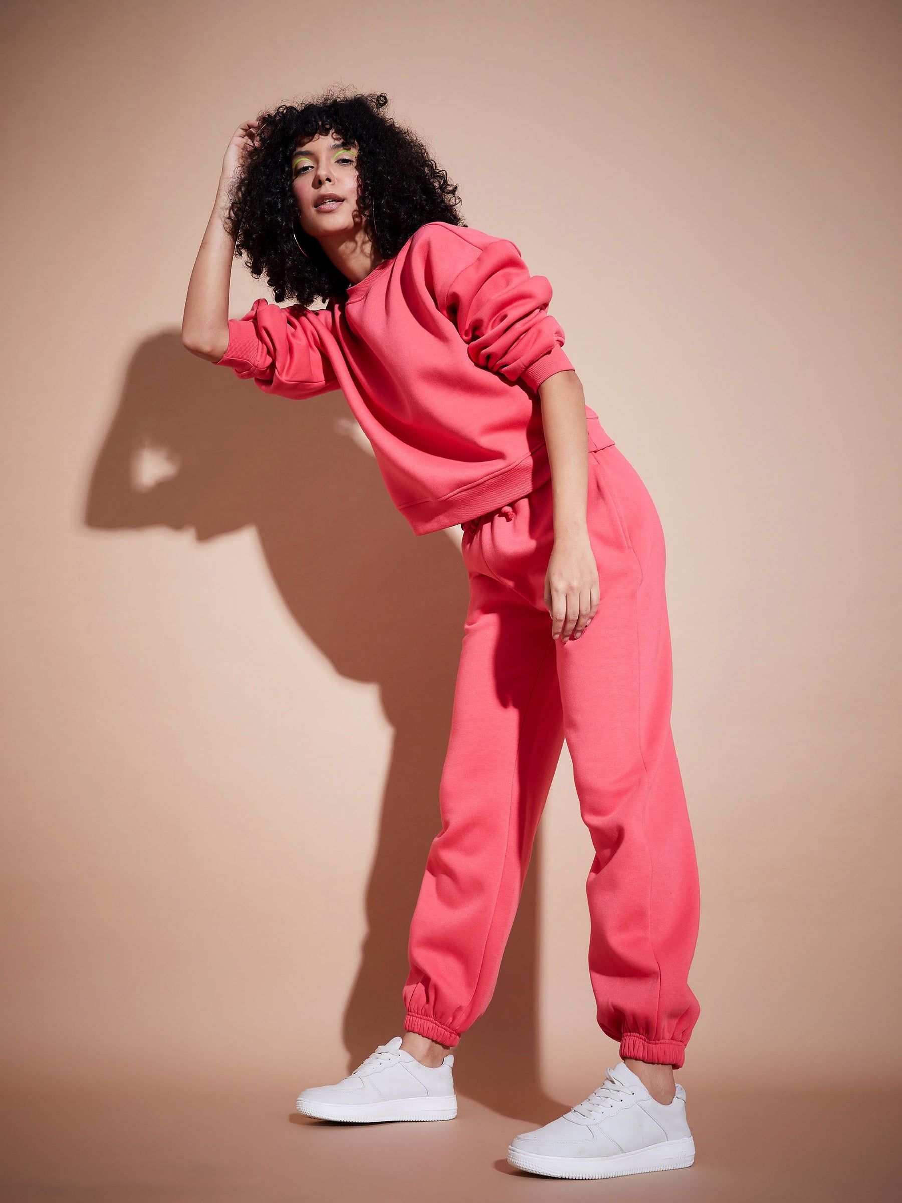 Pink Premium Fleece Oversized Sweatshirt With Joggers-SASSAFRAS