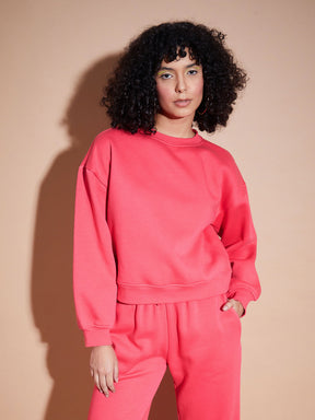 Pink Premium Fleece Oversized Sweatshirt With Joggers-SASSAFRAS