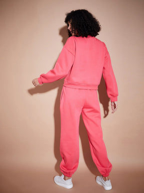 Pink Premium Fleece Oversized Sweatshirt With Joggers-SASSAFRAS