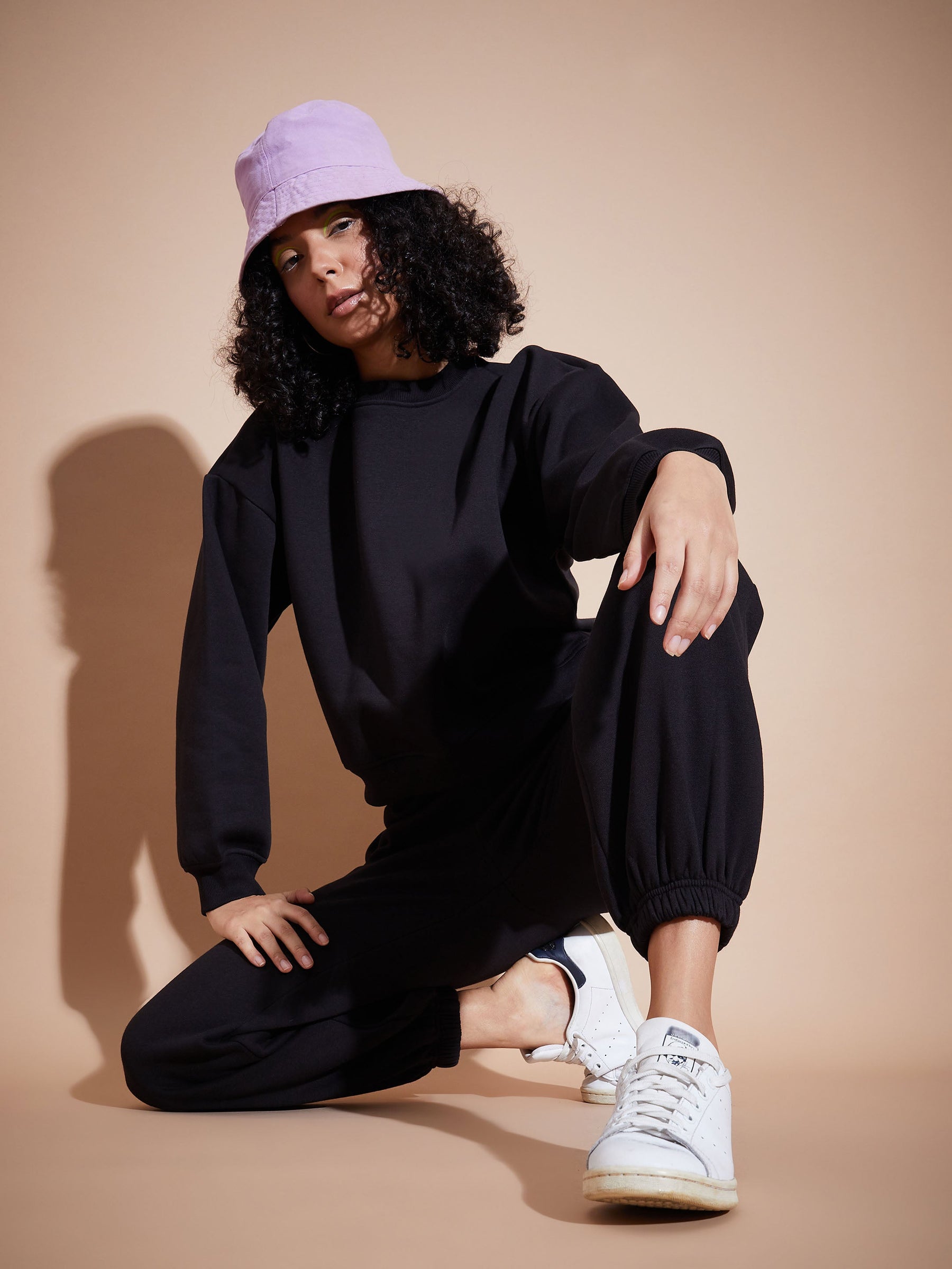 Black Premium Fleece Oversized Sweatshirt With Joggers-SASSAFRAS