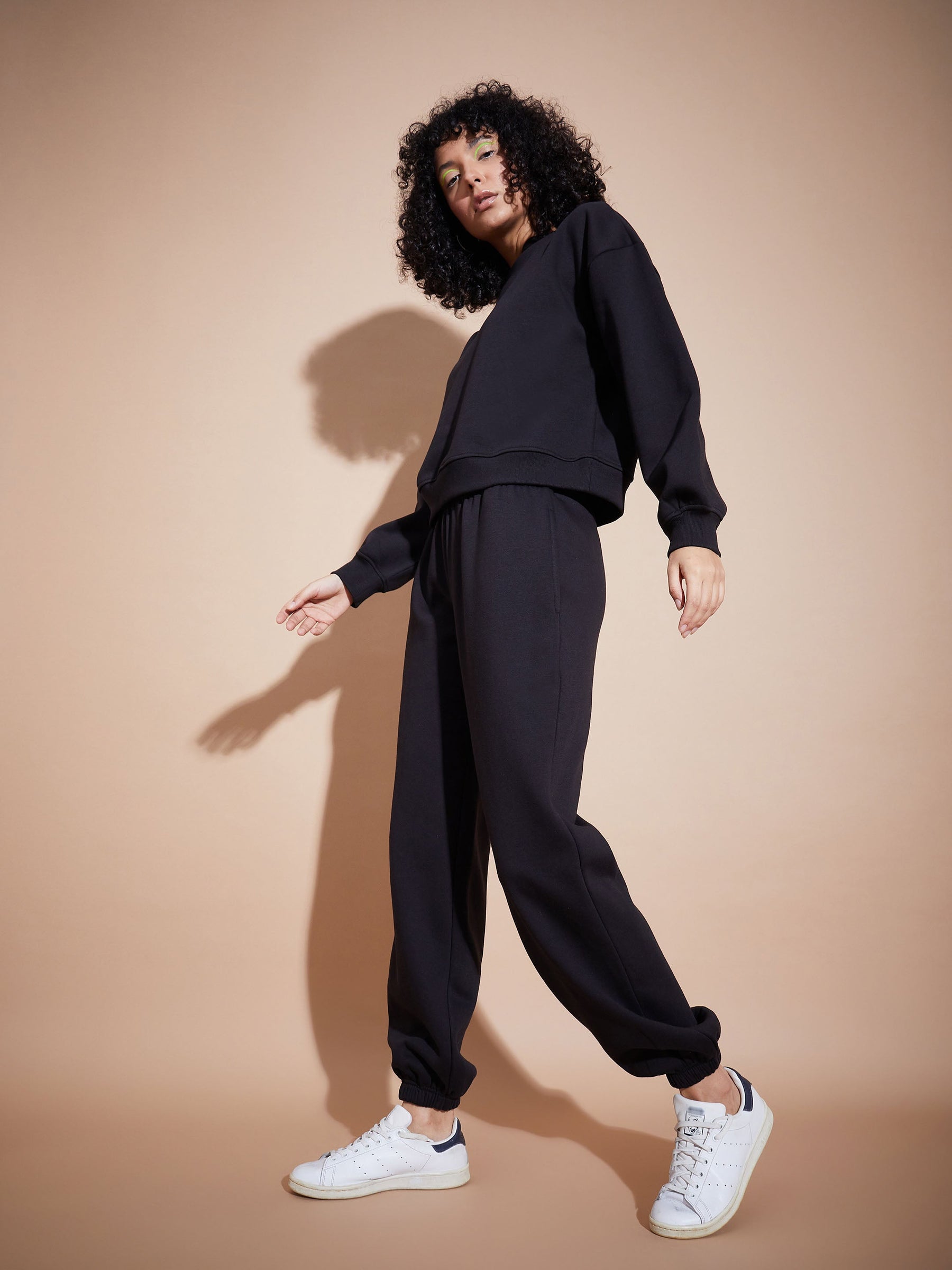 Black Premium Fleece Oversized Sweatshirt With Joggers-SASSAFRAS