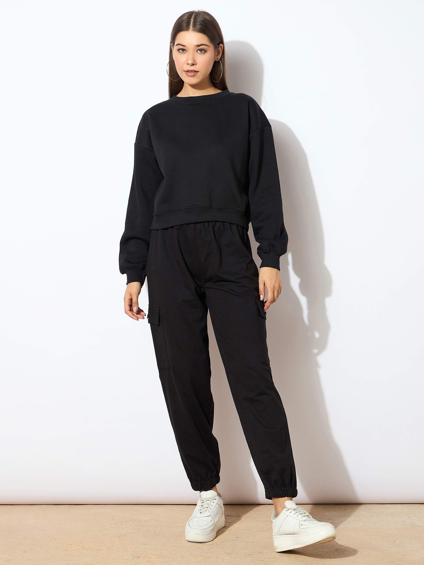 Black Fleece Oversized Sweatshirt With Jogger-SASSAFRAS