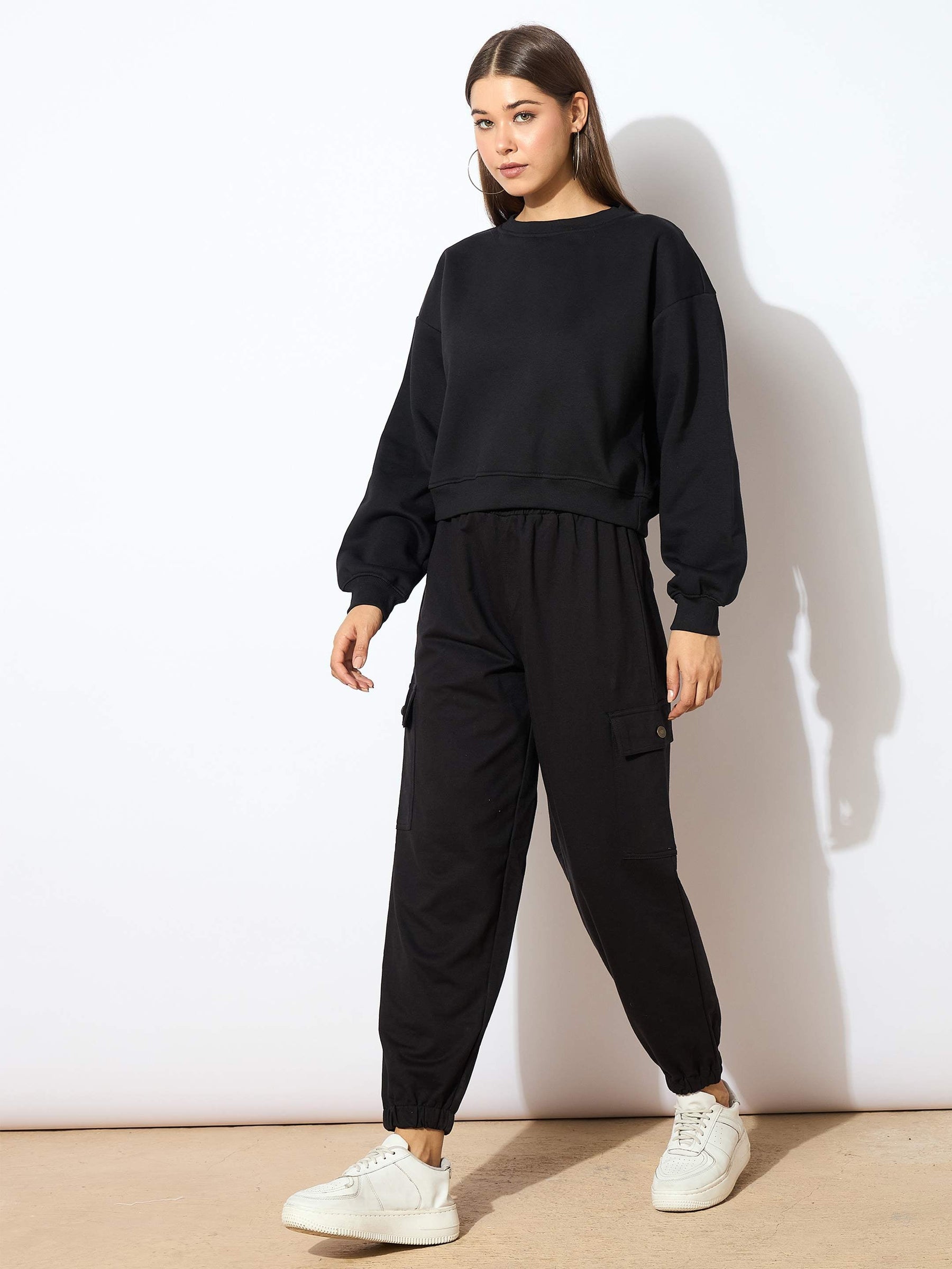 Black Fleece Oversized Sweatshirt With Jogger-SASSAFRAS