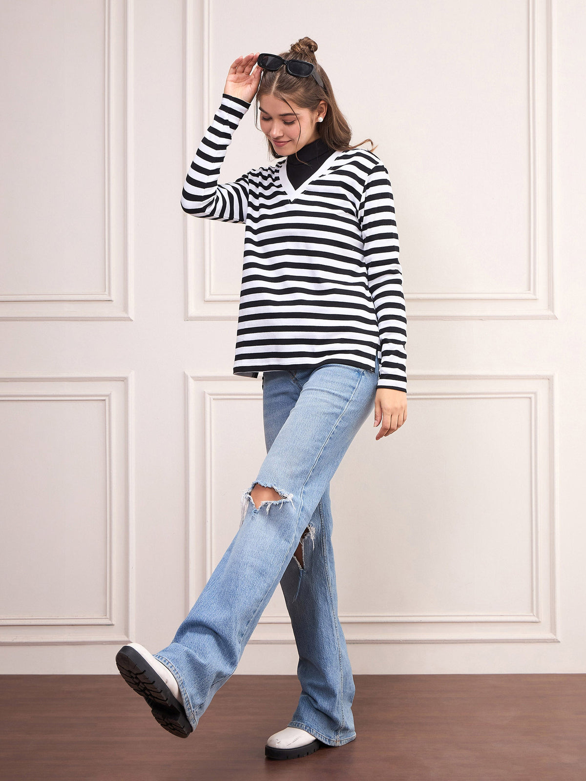 Black & White Striped Sweater-SASSAFRAS