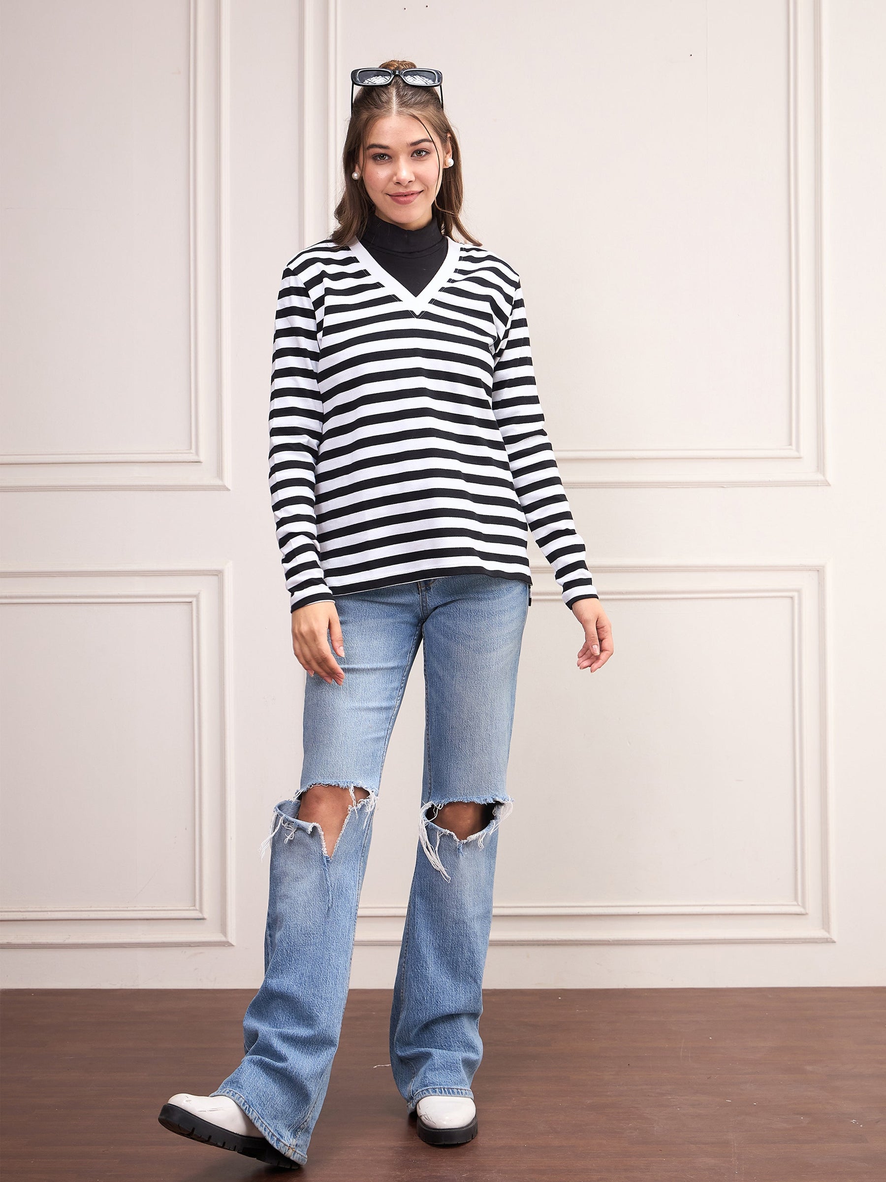 Black & White Striped Sweater-SASSAFRAS