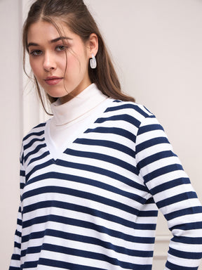 Navy & White Striped Sweater-SASSAFRAS