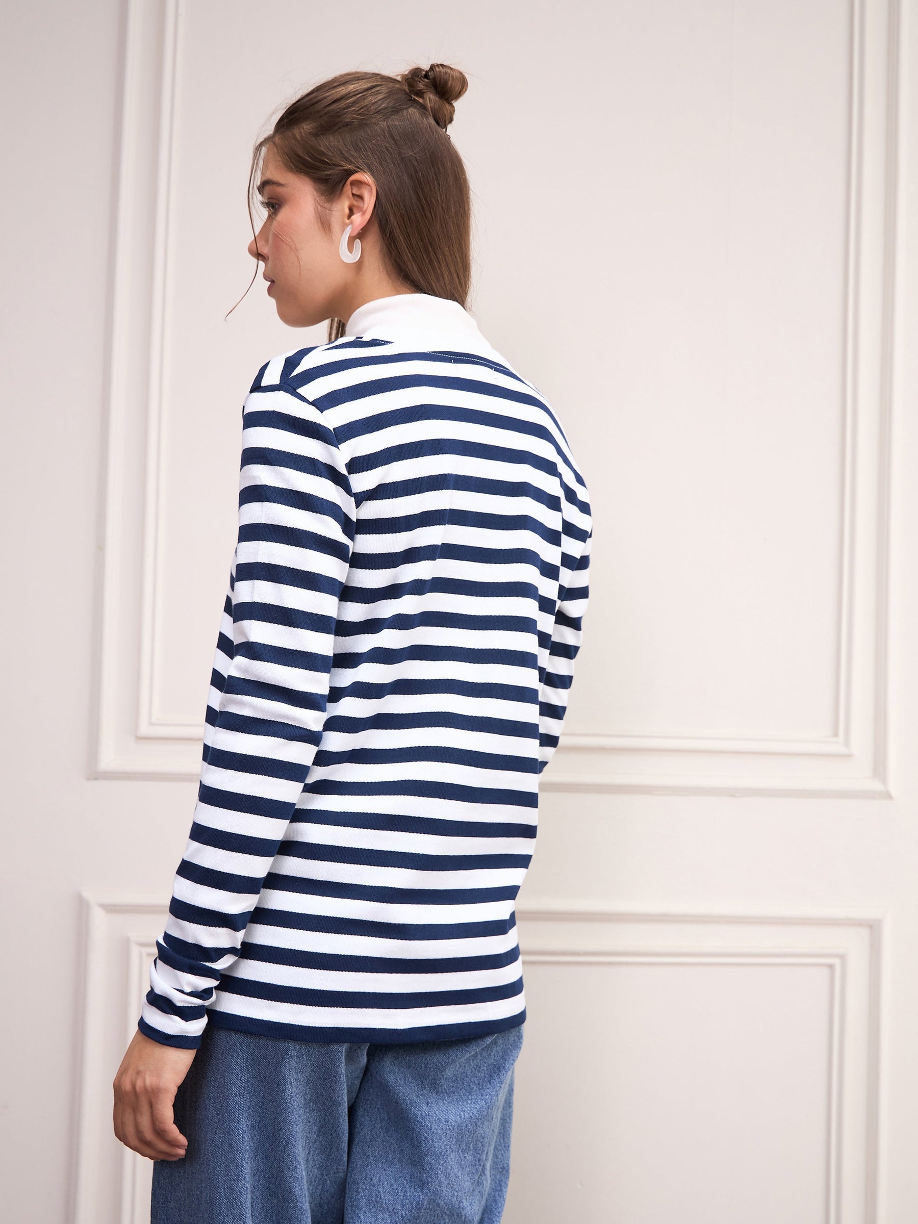 Navy & White Striped Sweater-SASSAFRAS