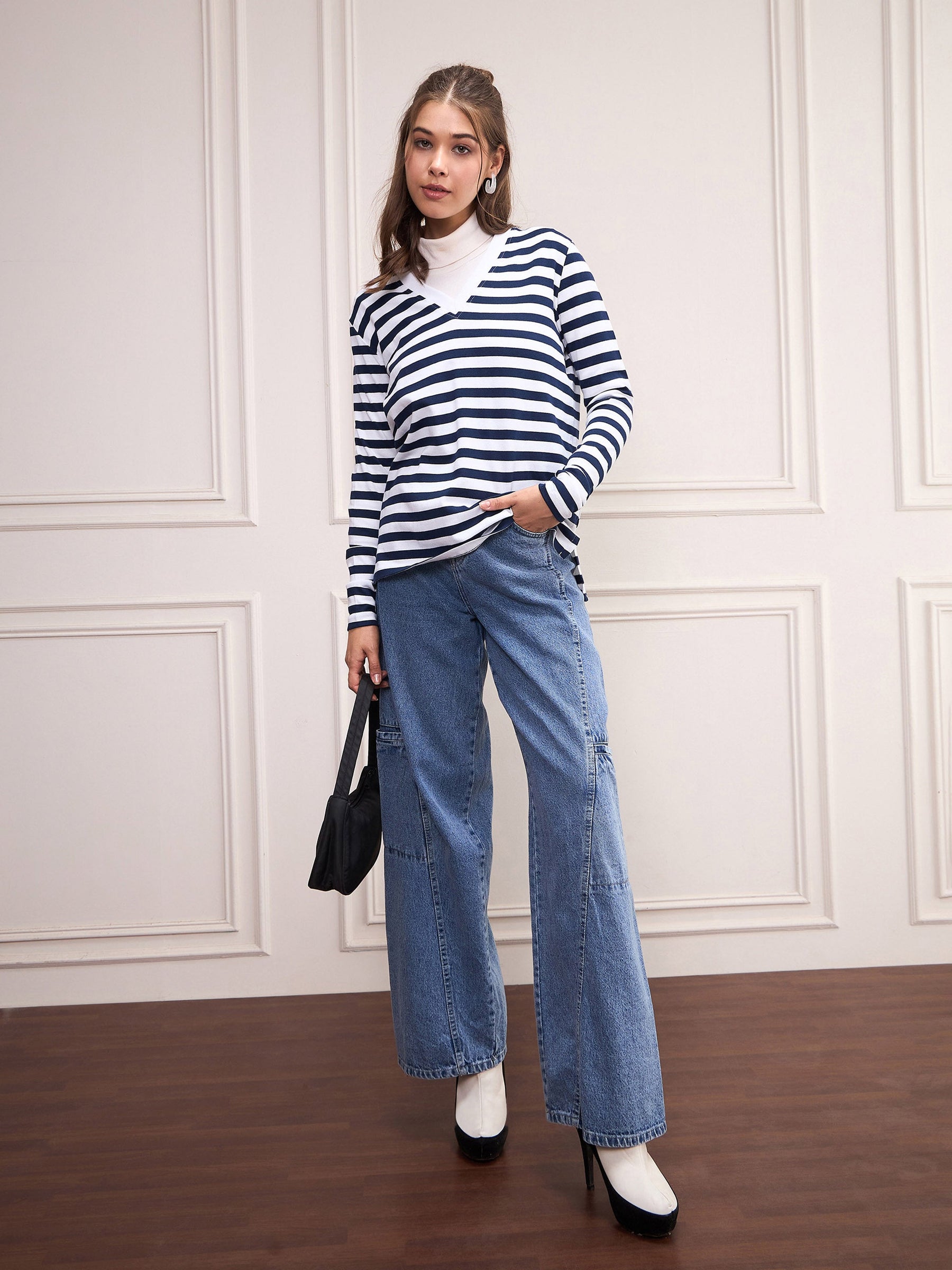 Navy & White Striped Sweater-SASSAFRAS