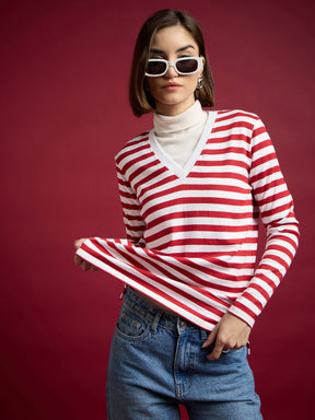 Red & White Striped Sweater-SASSAFRAS