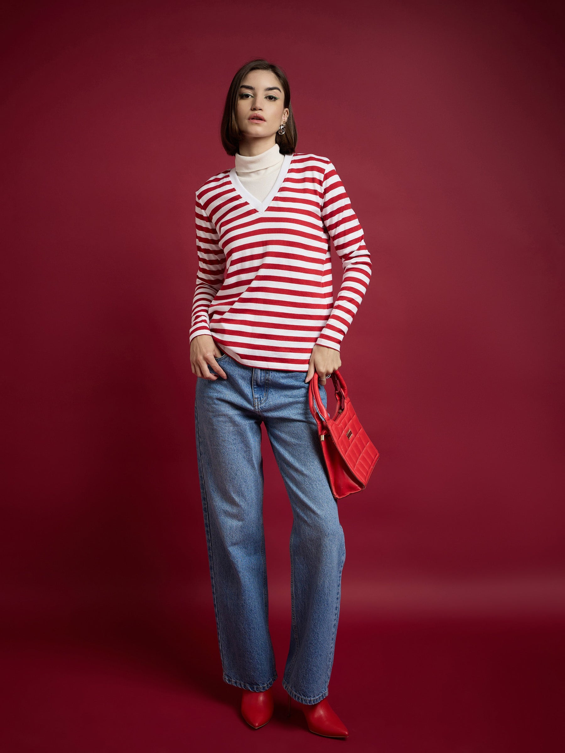 Red & White Striped Sweater-SASSAFRAS