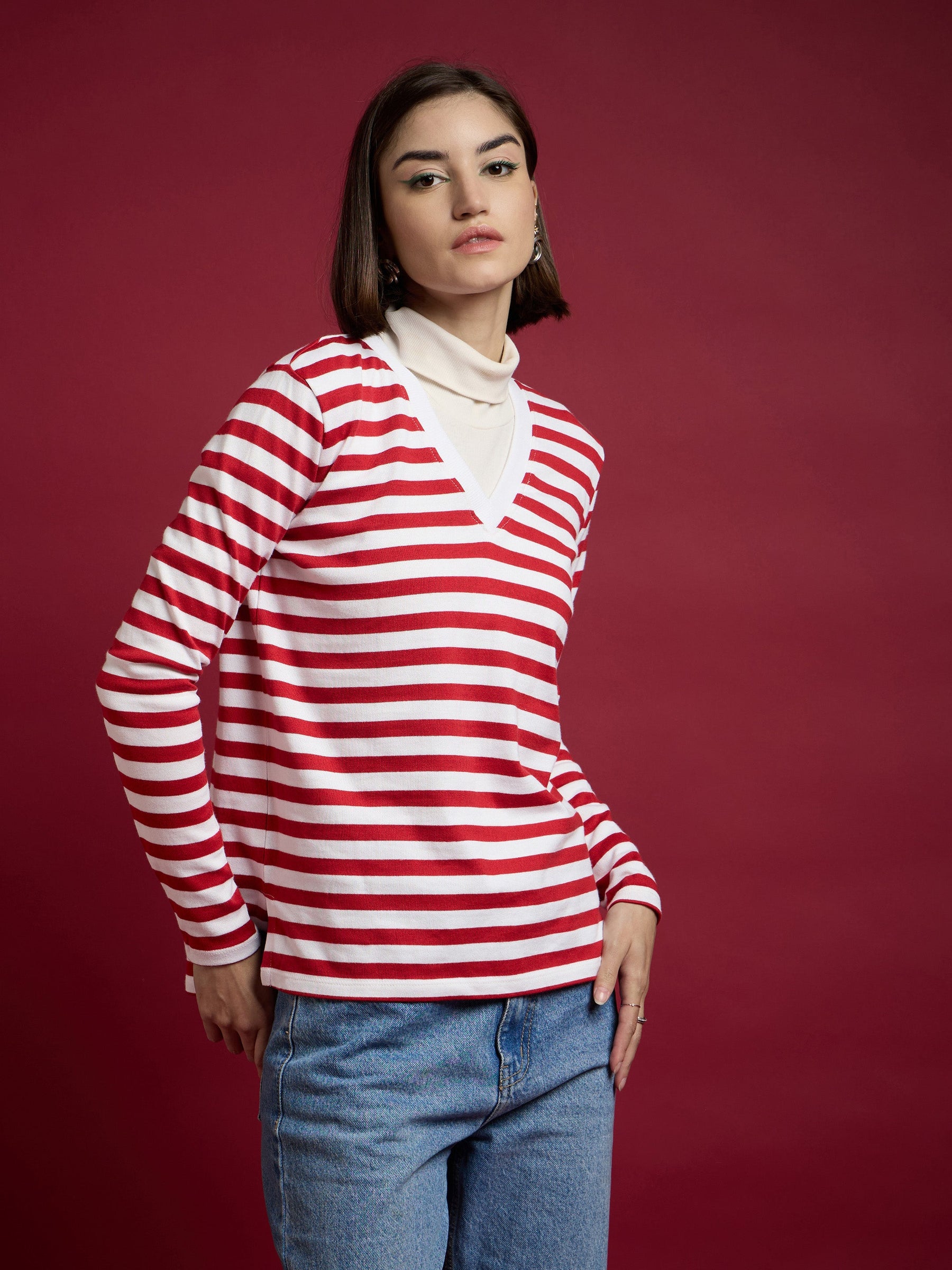 Red & White Striped Sweater-SASSAFRAS