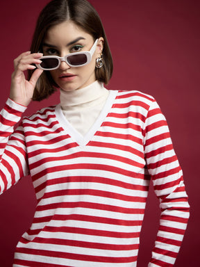 Red & White Striped Sweater-SASSAFRAS