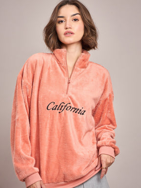 Pink Fur CALIFORNIA Embroidered High Neck Sweatshirt-SASSAFRAS