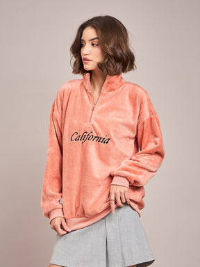 Pink Fur CALIFORNIA Embroidered High Neck Sweatshirt-SASSAFRAS