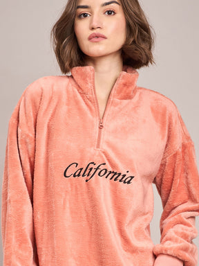 Pink Fur CALIFORNIA Embroidered High Neck Sweatshirt-SASSAFRAS