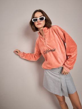 Pink Fur CALIFORNIA Embroidered High Neck Sweatshirt-SASSAFRAS