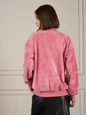 Pink Fur Pearl Sweatshirt-SASSAFRAS