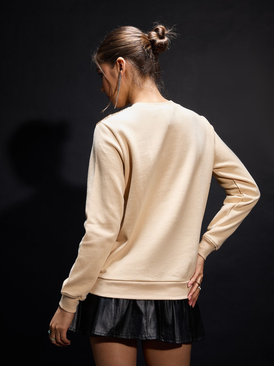 Beige Sequin Oversized Sweatshirt-SASSAFRAS