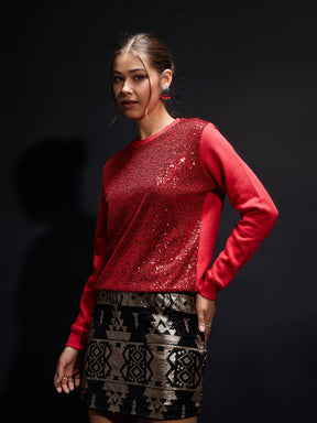 Red Sequin Oversized Sweatshirt-SASSAFRAS