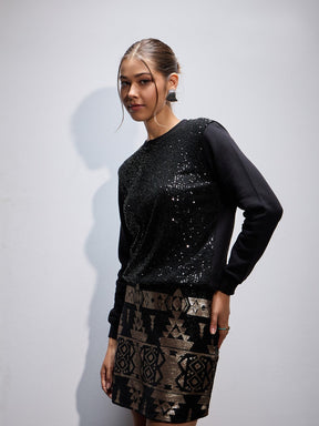 Black Sequin Oversized Sweatshirt-SASSAFRAS