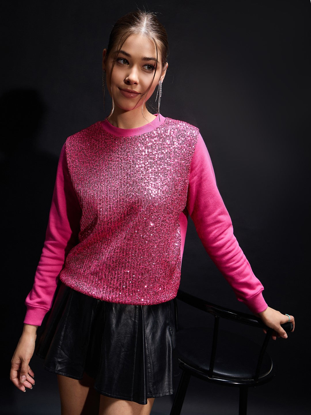 Pink Sequin Oversized Sweatshirt-SASSAFRAS