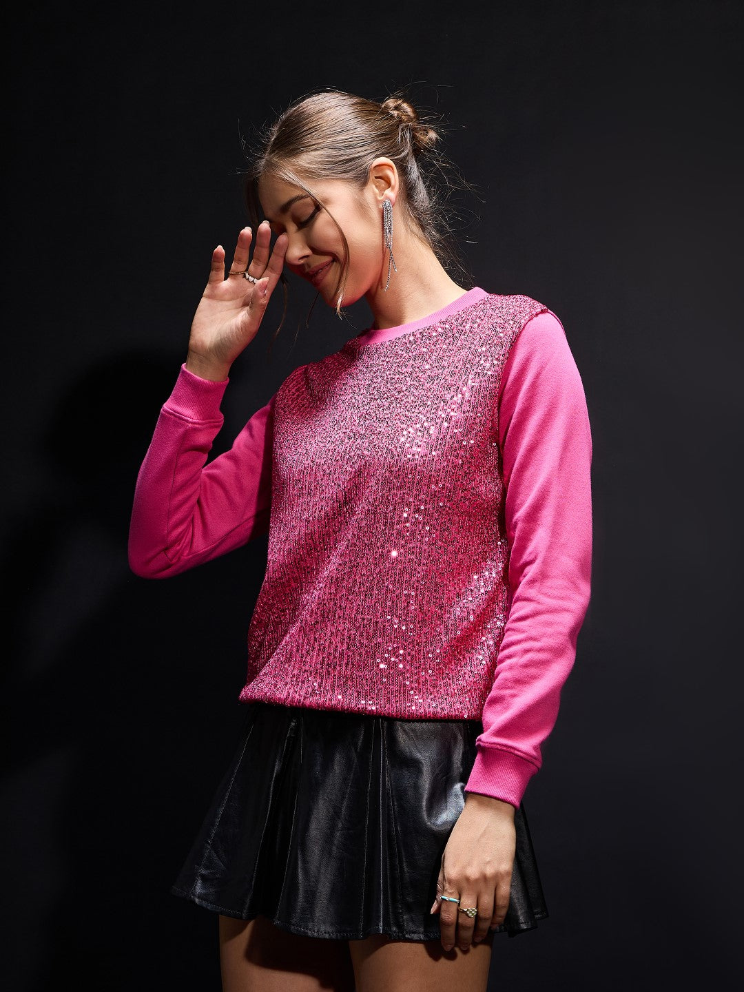 Pink Sequin Oversized Sweatshirt-SASSAFRAS