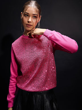 Pink Sequin Oversized Sweatshirt-SASSAFRAS