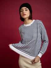 Navy & White Striped Fleece Sweatshirt-SASSAFRAS