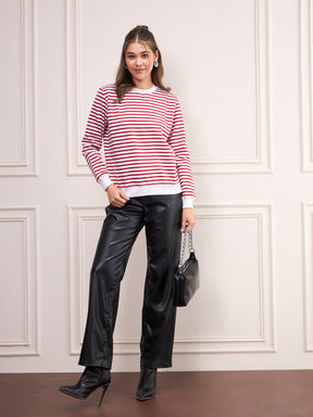 Red & White Striped Fleece Sweatshirt-SASSAFRAS