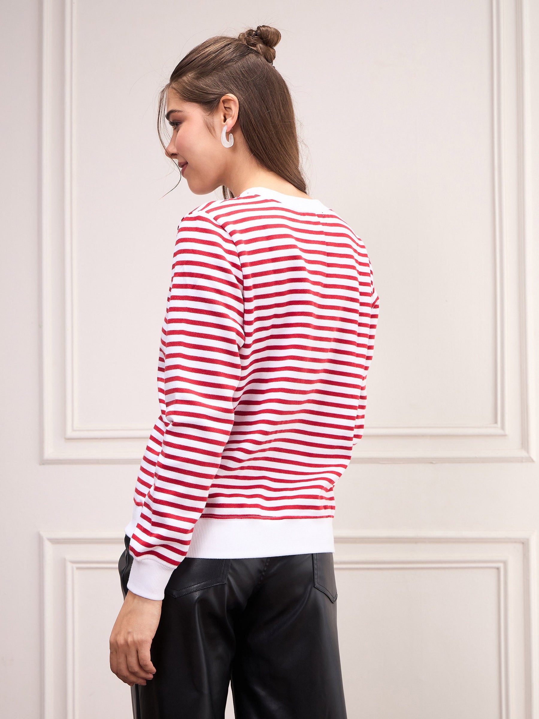 Red & White Striped Fleece Sweatshirt-SASSAFRAS