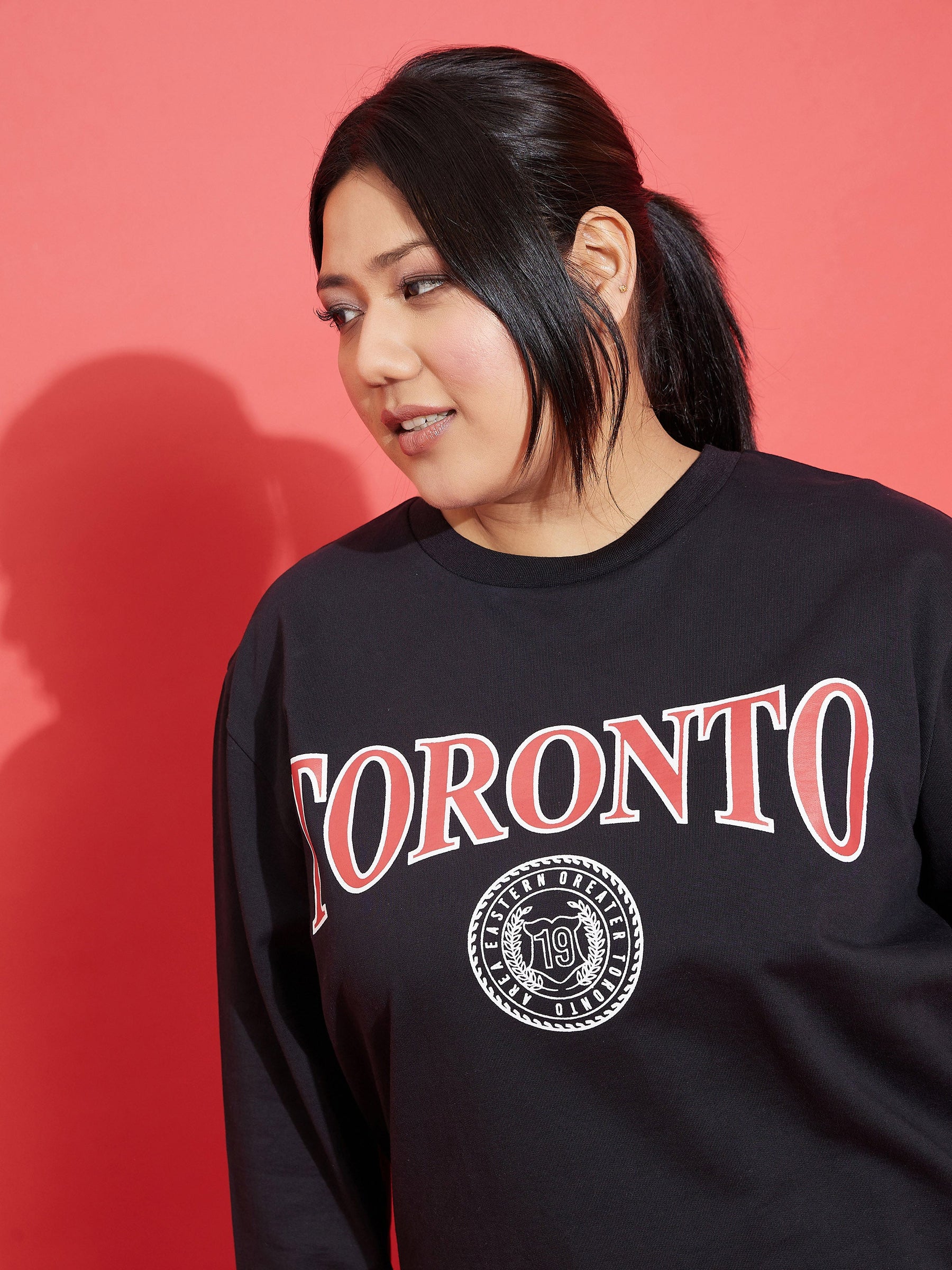 Black TORONTO Fleece Sweatshirt-SASSAFRAS Curve