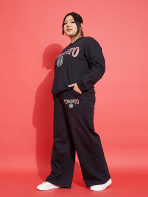 Black TORONTO Fleece Sweatshirt With Track Pants-SASSAFRAS Curve