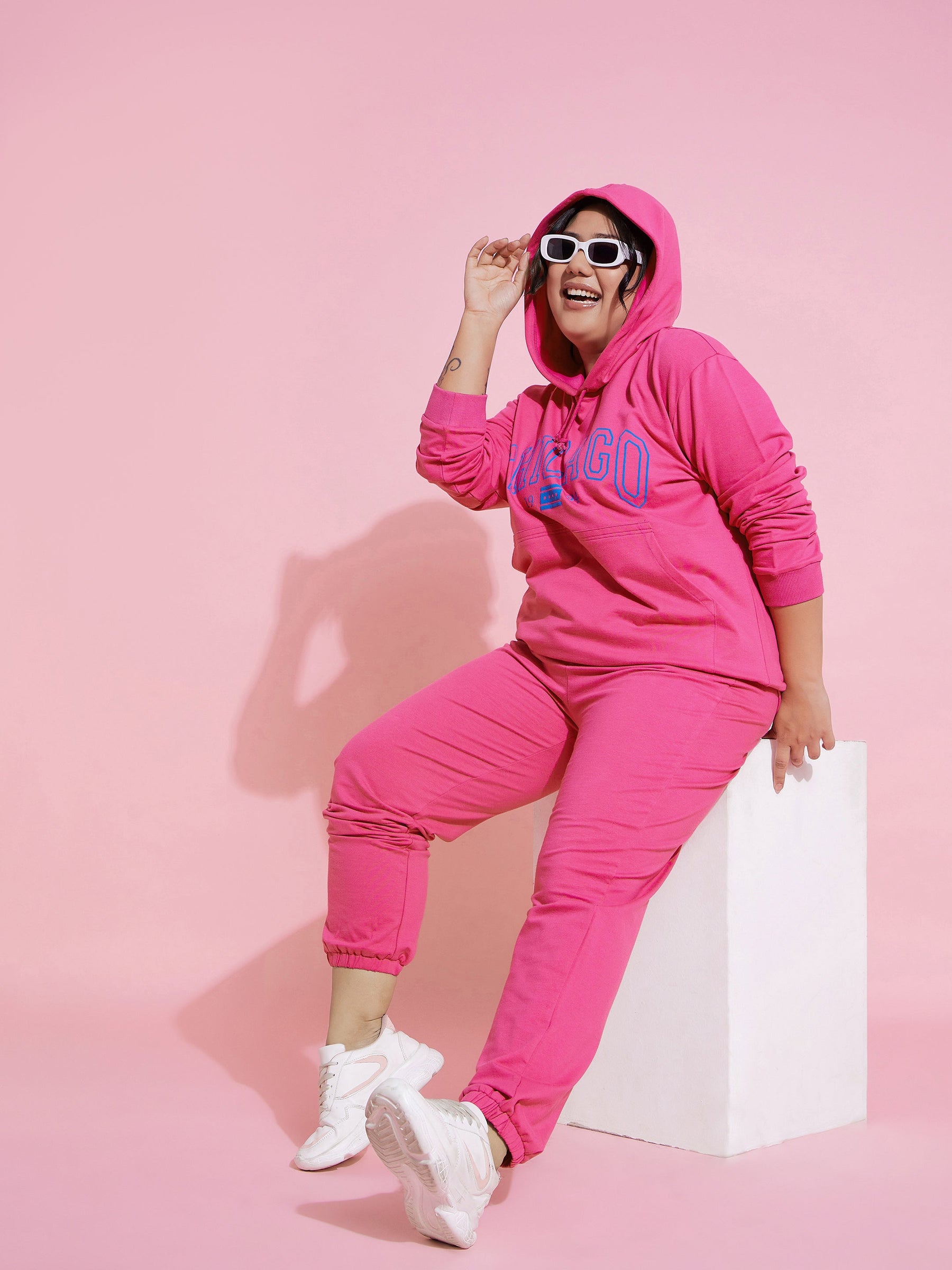 Pink CHICAGO Terry Hoodie With Joggers-SASSAFRAS Curve