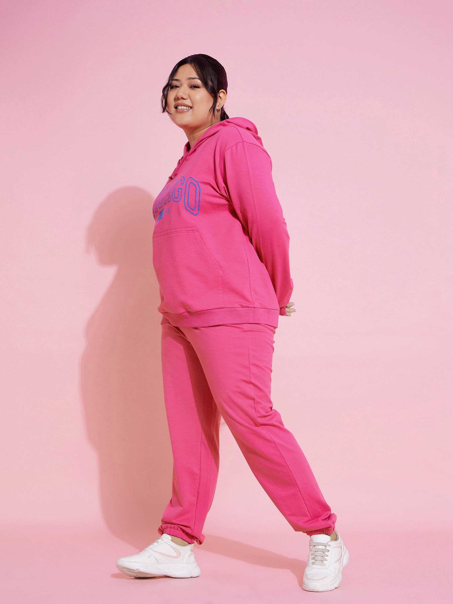 Pink CHICAGO Terry Hoodie With Joggers-SASSAFRAS Curve