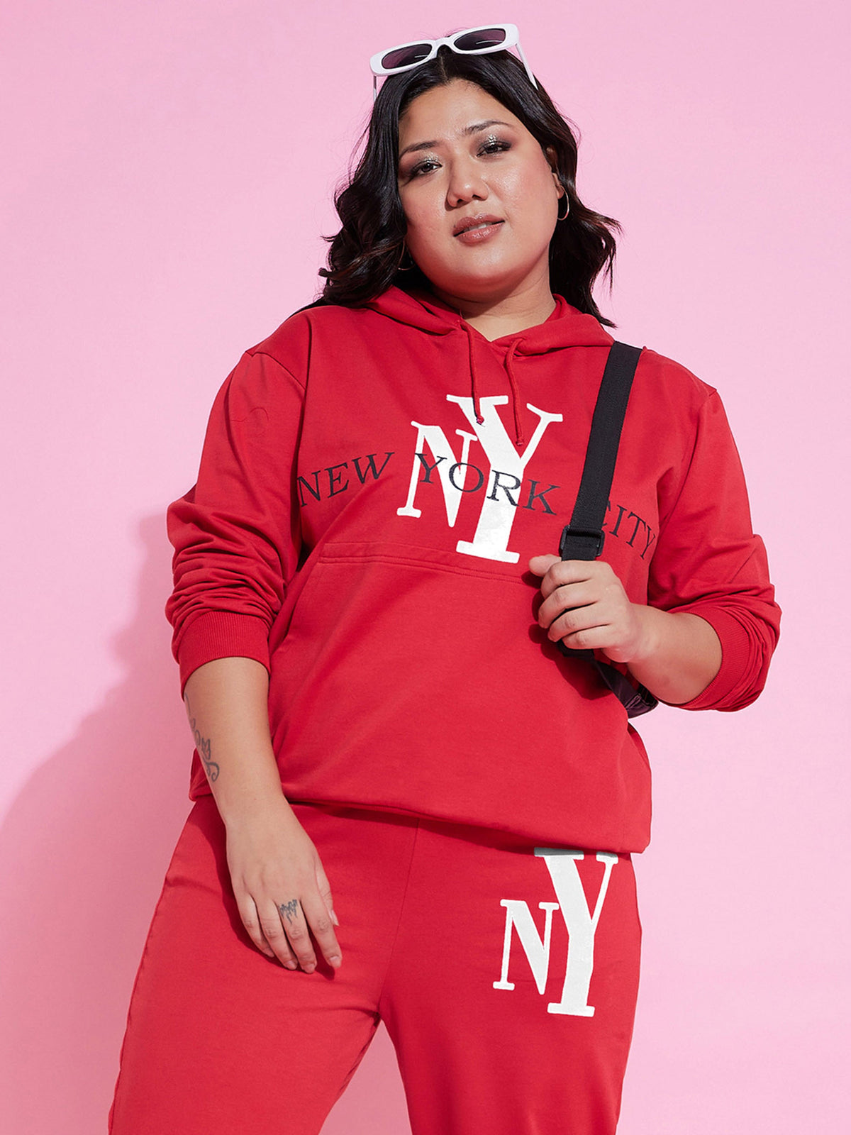 Red NEW YOKE Fleece Hoodie -SASSAFRAS Curve