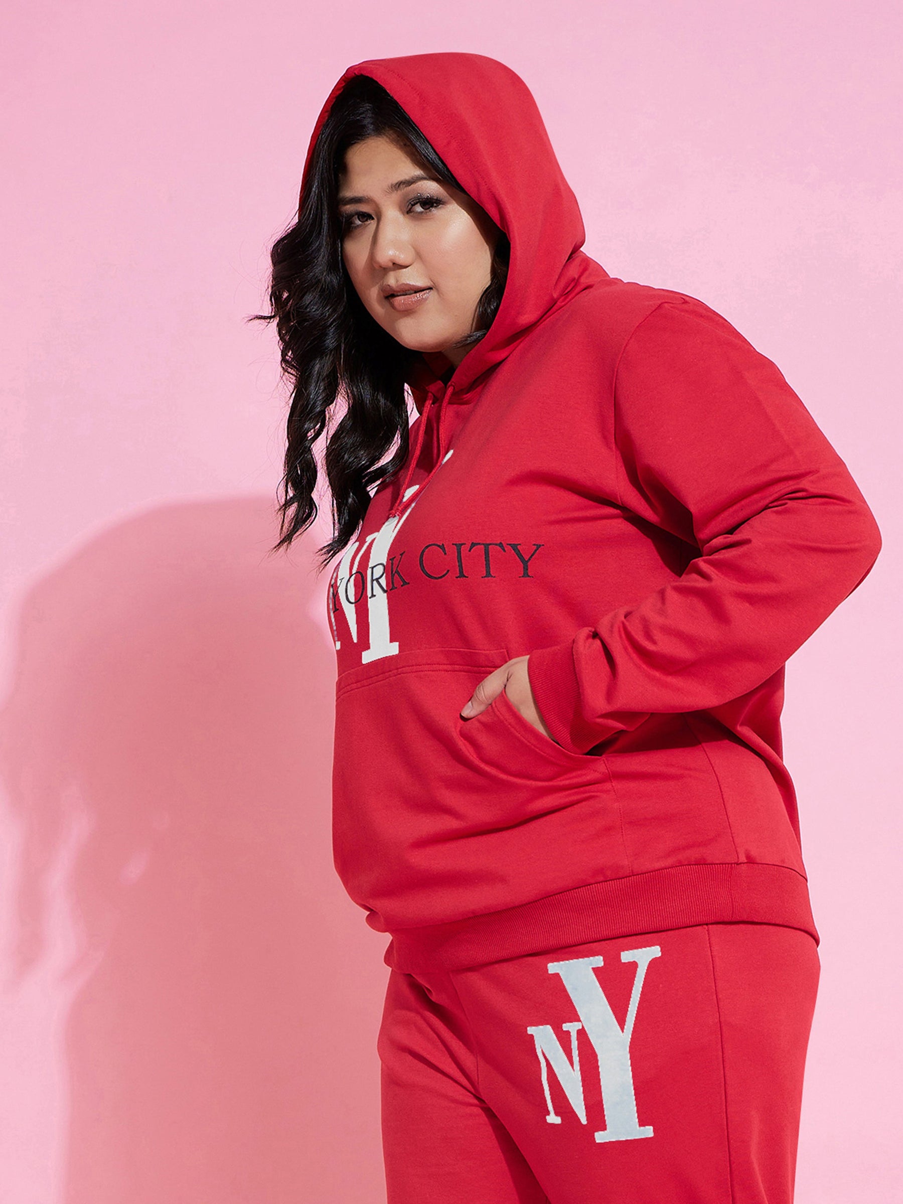 Red NEW YOKE Fleece Hoodie -SASSAFRAS Curve