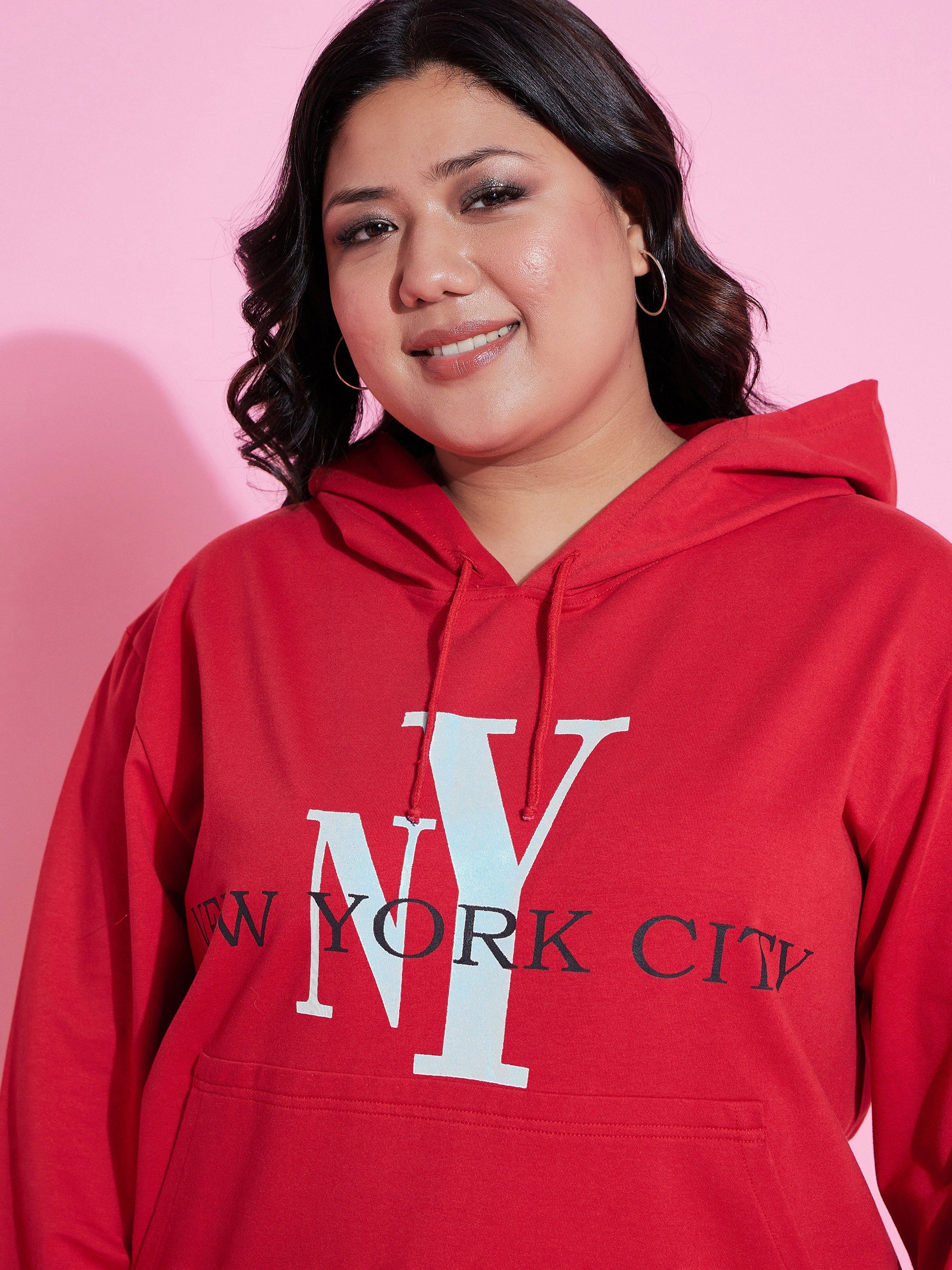 Red NEW YOKE Fleece Hoodie -SASSAFRAS Curve