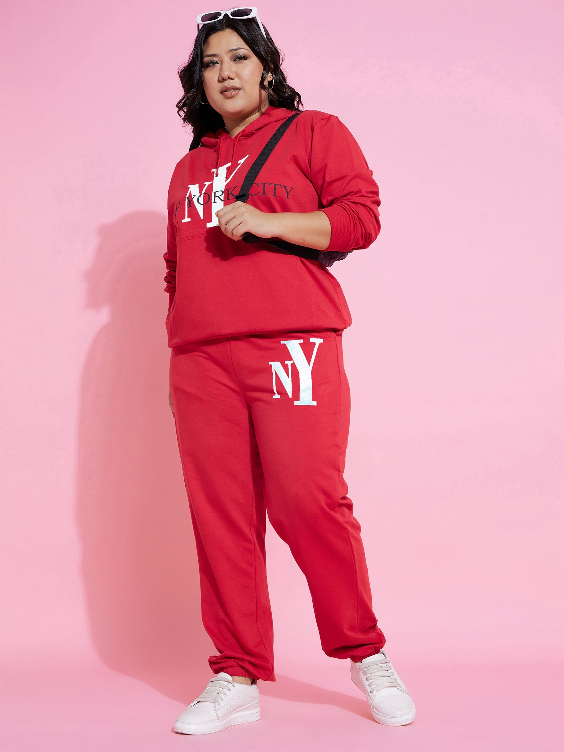 Red NEW YOKE Terry Hoodie With Joggers-SASSAFRAS Curve