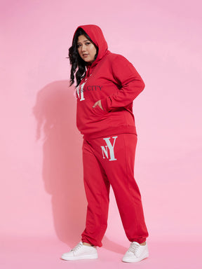 Red NEW YOKE Terry Hoodie With Joggers-SASSAFRAS Curve