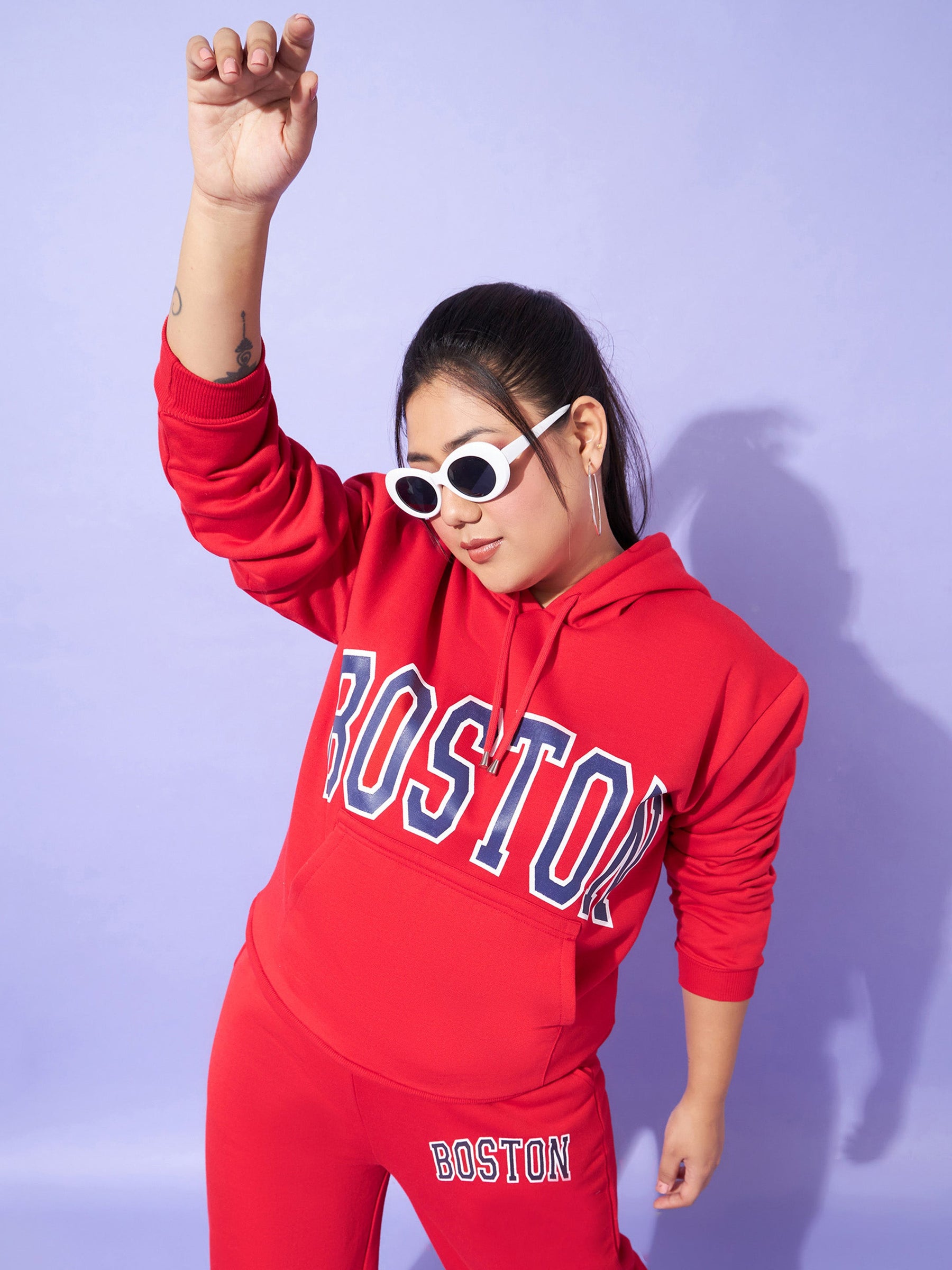 Red Fleece BOSTON Hoodie -SASSAFRAS Curve