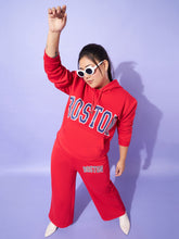 Red Fleece BOSTON Hoodie With Track Pants-SASSAFRAS Curve