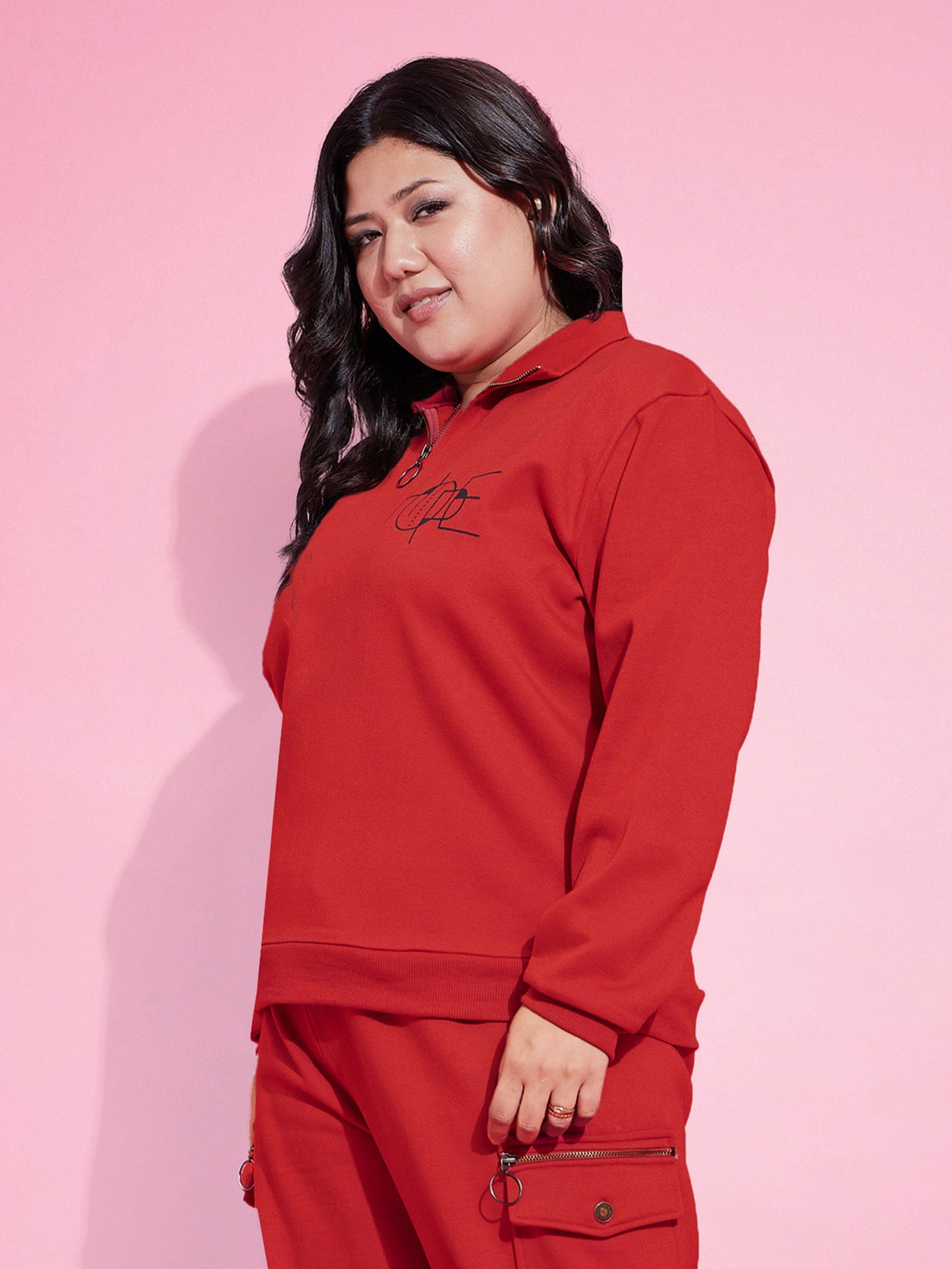 Red Fleece HOPE Zipper Sweatshirt -SASSAFRAS Curve